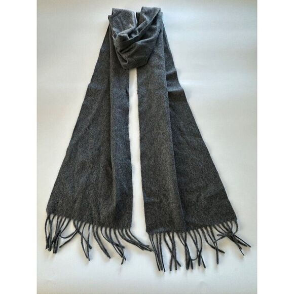 100% Cashmere Grey Fringed Scarf Unisex - Picture 5 of 5